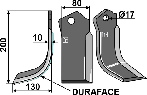 Fräsmesser DURAFACE, linke Ausführung geeignet für: Celli blade and rotary tine