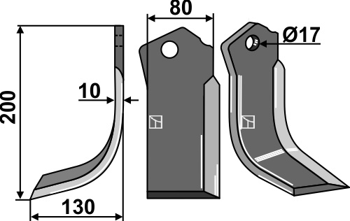 Fräsmesser, linke Ausführung geeignet für: Celli blade and rotary tine