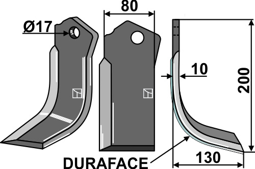 Fräsmesser DURAFACE, rechte Ausführung geeignet für: Celli cuchilla y cuchilla de rotavator