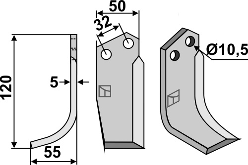 Fräsmesser, linke Ausführung geeignet für: Comeb blade and rotary tine