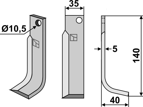 Fräsmesser, rechte Ausführung geeignet für: Comeb blade and rotary tine