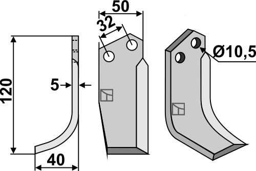 Fräsmesser, linke Ausführung geeignet für: Comeb blade and rotary tine
