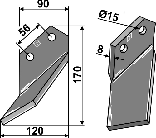 Rotorzinken, linke Ausführung geeignet für: Comeb blade and rotary tine