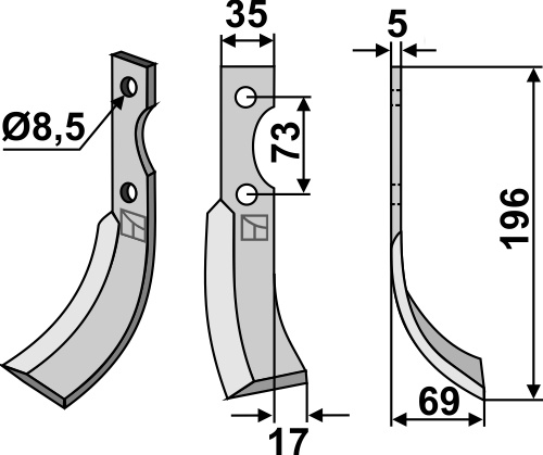 Fräsmesser, rechte Ausführung geeignet für: Eurosystem nóż glebogryzark
