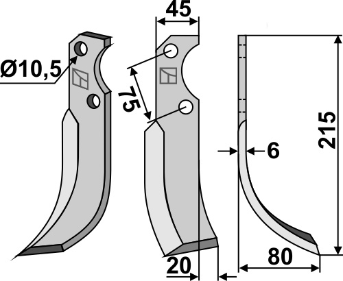 Fräsmesser, rechte Ausführung geeignet für: Fort nóż glebogryzark