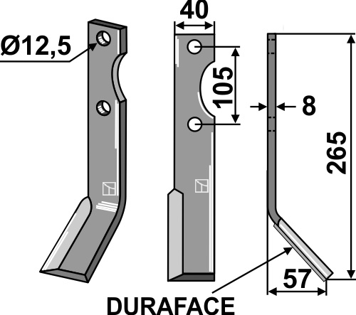 Fräsmesser DURAFACE, rechte Ausführung geeignet für: Forigo-Roteritalia couteau de fraise et dent rotative