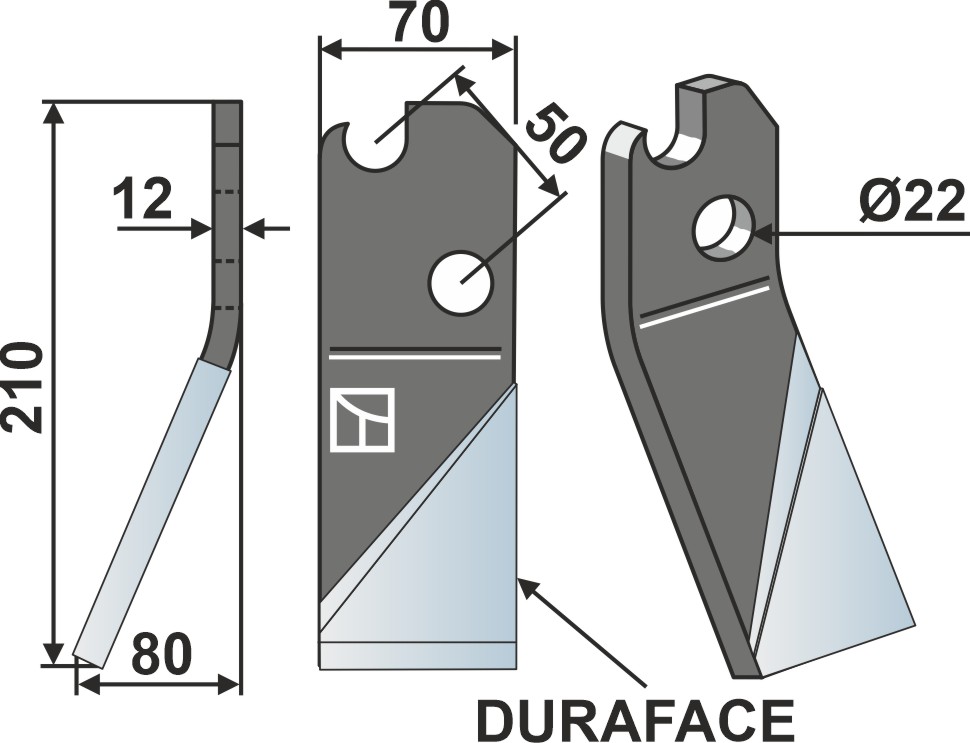 Rotorzinken DURAFACE, linke Ausführung geeignet für: Rinieri nóż glebogryzark