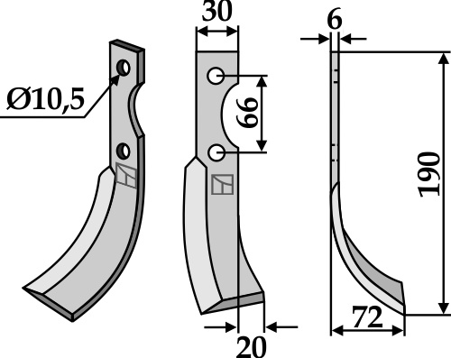 Fräsmesser, rechte Ausführung geeignet für: Ferrari nóż glebogryzark
