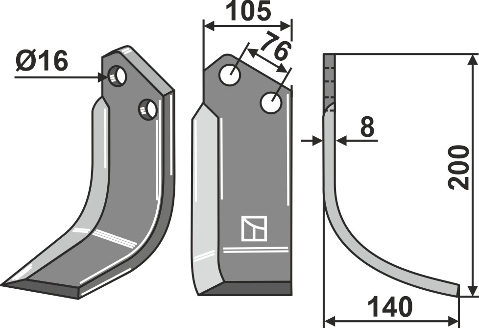 Fräsmesser, rechte Ausführung geeignet für: Kongskilde nóż glebogryzarki i ząb obrotowy