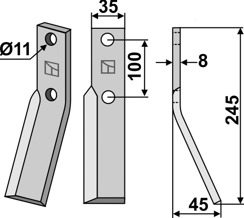 Rotorzinken, rechte Ausführung geeignet für: Simon nóż glebogryzarki i ząb obrotowy