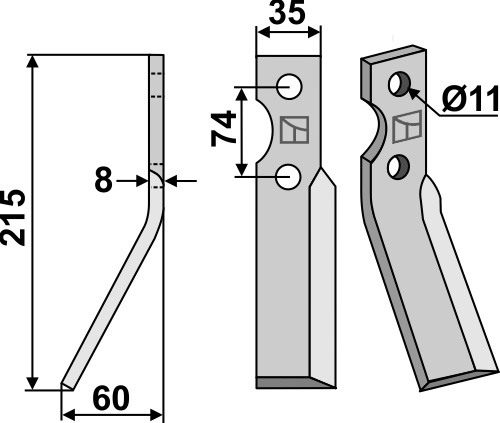 Rotorzinken, linke Ausführung geeignet für: Simon blade and rotary tine