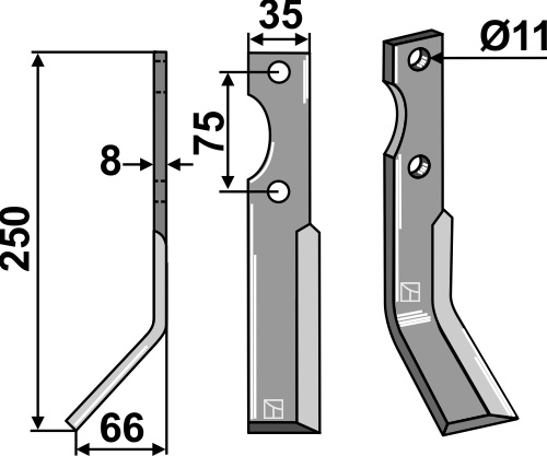 Rotorzinken, linke Ausführung geeignet für: S.E.P. nóż glebogryzark