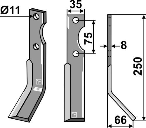 Rotorzinken, rechte Ausführung geeignet für: Simon Фрезерный нож и Ротационный зуб