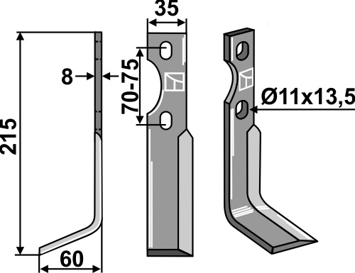 Rotorzinken, linke Ausführung geeignet für: Simon blade and rotary tine