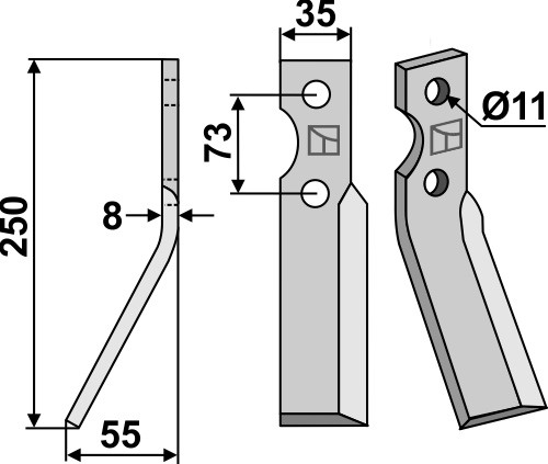 Rotorzinken, linke Ausführung geeignet für: Simon cuchilla y cuchilla de rotavator