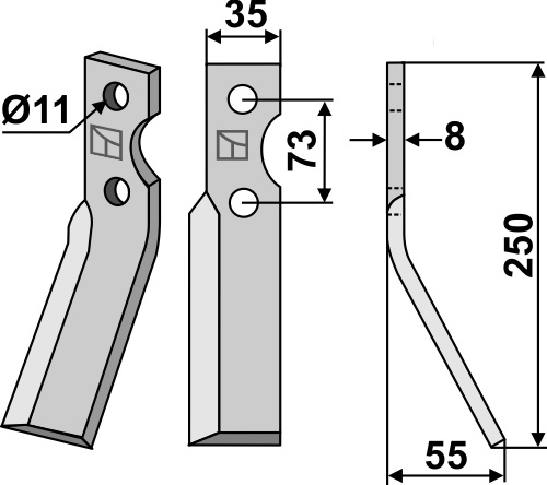 Rotorzinken, rechte Ausführung geeignet für: Simon blade and rotary tine