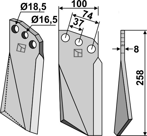 Rotorzinken, rechte Ausführung geeignet für: Kuhn Фрезерный нож и Ротационный зуб