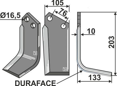 Fräsmesser DURAFACE, rechte Ausführung geeignet für: Kuhn blade and rotary tine