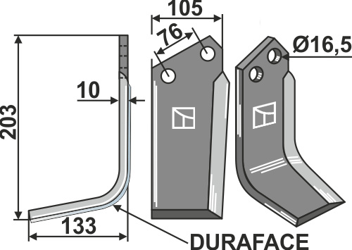 Fräsmesser DURAFACE, linke Ausführung geeignet für: Kuhn blade and rotary tine