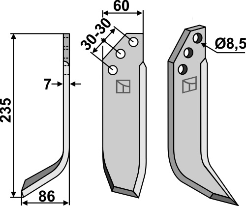 Fräsmesser, linke Ausführung geeignet für: Kuhn nóż glebogryzarki i ząb obrotowy