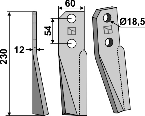 Rotorzinken, linke Ausführung geeignet für: Breviglieri blade and rotary tine