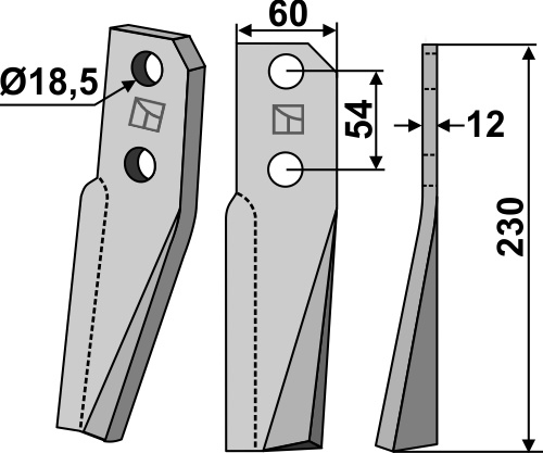 Rotorzinken, rechte Ausführung geeignet für: Kuhn couteau de fraise et dent rotative