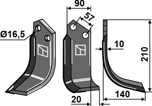 Fräsmesser, rechte Ausführung - Hartmetallbeschichtet geeignet für: Kuhn blade and rotary tine