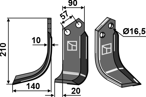 Fräsmesser, linke Ausführung - Hartmetallbeschichtet geeignet für: Kuhn blade and rotary tine