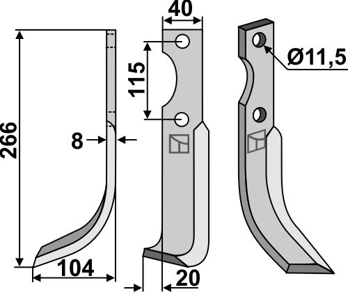 Fräsmesser, linke Ausführung geeignet für: Kuhn blade and rotary tine