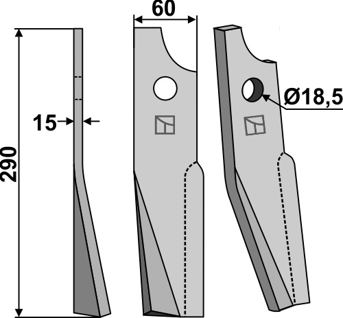 Rotorzinken, linke Ausführung geeignet für: Kuhn cuchilla y cuchilla de rotavator