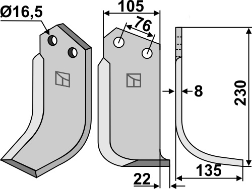 Fräsmesser, rechte Ausführung geeignet für: Kuhn cuchilla y cuchilla de rotavator