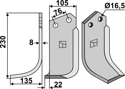 Fräsmesser, linke Ausführung geeignet für: Kuhn blade and rotary tine
