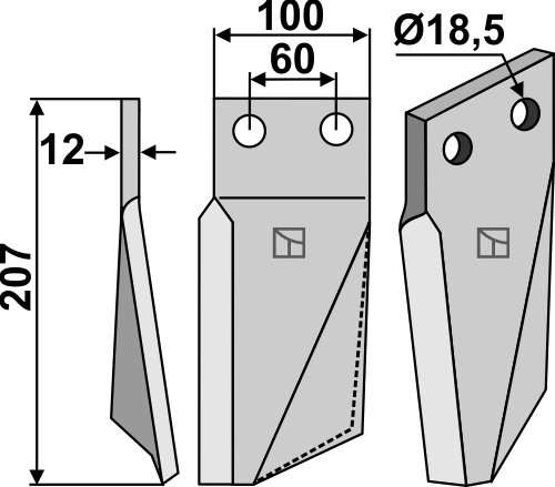 Rotorzinken, linke Ausführung geeignet für: Kuhn blade and rotary tine