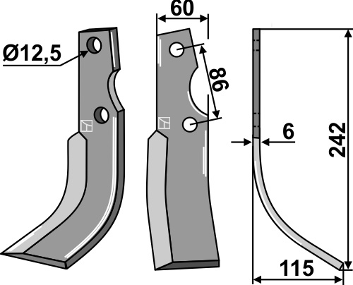 Fräsmesser, rechte Ausführung geeignet für: Kuhn blade and rotary tine