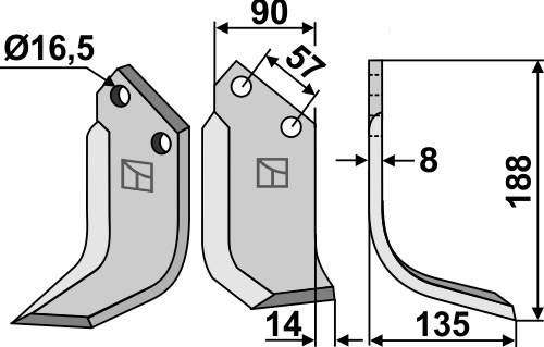 Fräsmesser, rechte Ausführung geeignet für: Kuhn freesmes en rotortanden