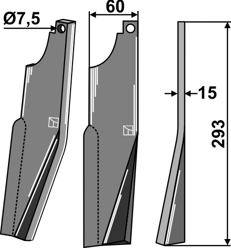 Rotorzinken, rechte Ausführung geeignet für: Kuhn blade and rotary tine