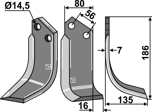 Fräsmesser, rechte Ausführung geeignet für: Kuhn cuchilla y cuchilla de rotavator