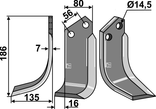 Fräsmesser, linke Ausführung geeignet für: Kuhn cuchilla y cuchilla de rotavator