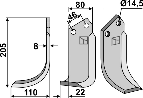 Fräsmesser, linke Ausführung geeignet für: Breviglieri freesmes en rotortanden