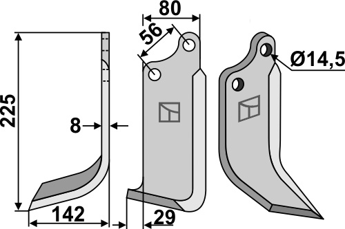 Fräsmesser, linke Ausführung geeignet für: Maschio / Gaspardo freesmes en rotortanden
