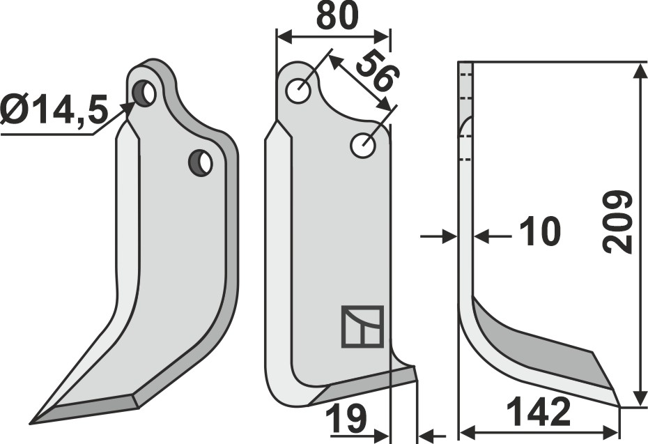Fräsmesser, rechte Ausführung geeignet für: Maschio / Gaspardo freesmes en rotortanden