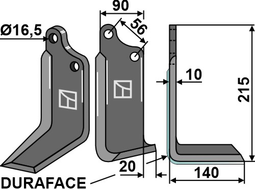 Fräsmesser DURAFACE, rechte Ausführung geeignet für: Maschio / Gaspardo freesmes en rotortanden