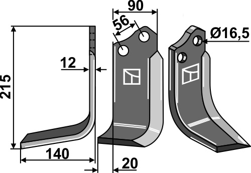 Fräsmesser, linke Ausführung geeignet für: Maschio / Gaspardo blade and rotary tine
