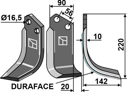 Fräsmesser DURAFACE, rechte Ausführung geeignet für: Maschio / Gaspardo couteau de fraise et dent rotative