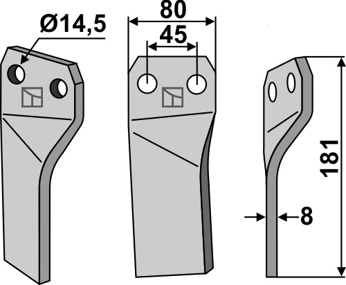 Rotorzinken, rechte Ausführung geeignet für: Maschio / Gaspardo  fræserkniv og rotortænder