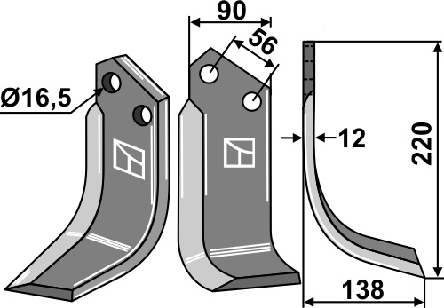 Fräsmesser, rechte Ausführung geeignet für: Maschio / Gaspardo blade and rotary tine