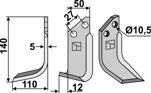 Fräsmesser, linke Ausführung geeignet für: Muratori cuchilla y cuchilla de rotavator