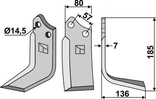 Fräsmesser, rechte Ausführung geeignet für: Muratori blade and rotary tine