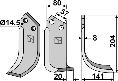 Fräsmesser, rechte Ausführung geeignet für: Pegoraro cuchilla y cuchilla de rotavator