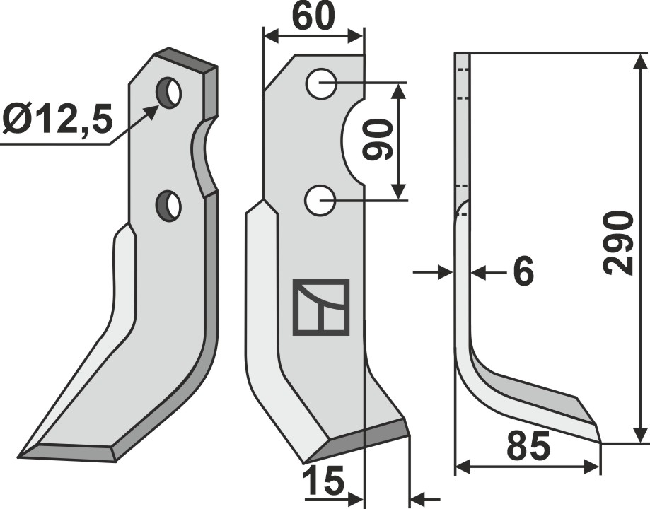 Fräsmesser, rechte Ausführung geeignet für: Pegoraro freesmes en rotortanden